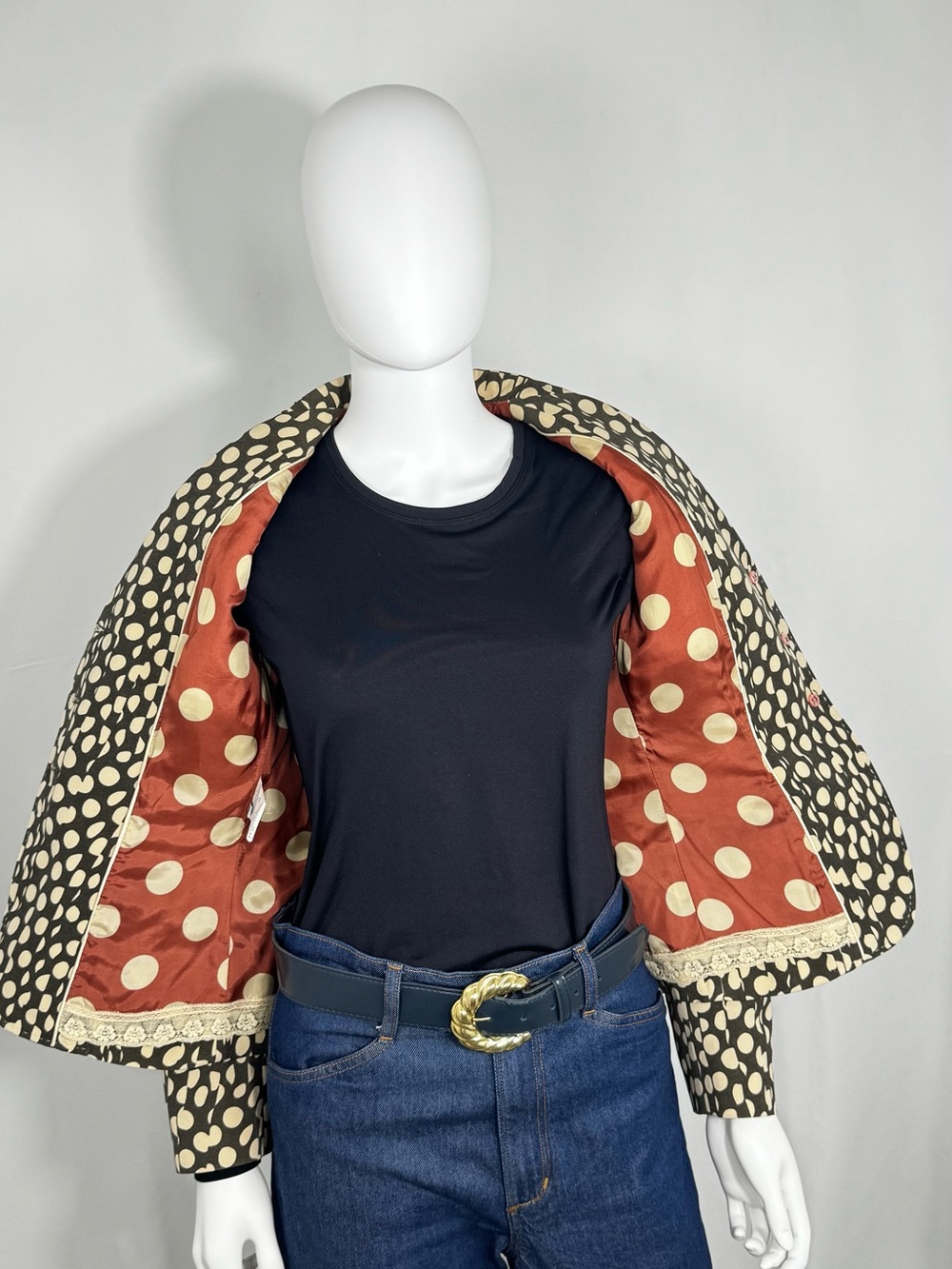 Paul Smith Blue Vintage Polka Dot Blazer Jacket - Brown / Cream - Sz 40/4 - Picture 11 of 14